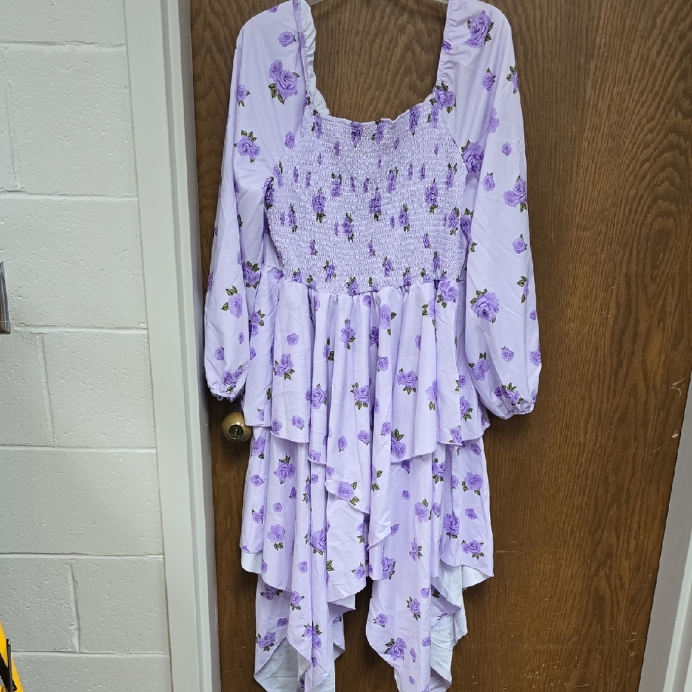 NWOT Lavender Floral Midi length Peasant Dress 2x